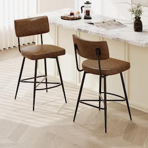 Trilion 26 in. Retro PU Leather Upholstered and Metal Frame Counter Stools, 360° Swivel, Brown Plus Black, (Set of 2)