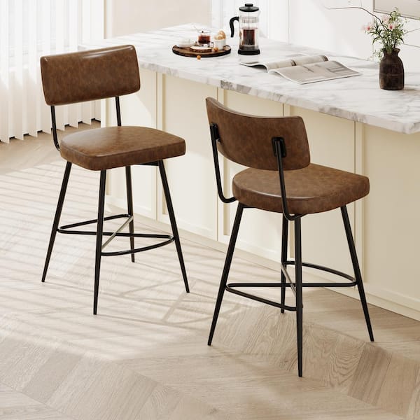 CHRISTOPHER KNIGHT HOME Trilion 26 in. Retro PU Leather Upholstered and Metal Frame Counter Stools, 360° Swivel, Brown Plus Black, (Set of 2)