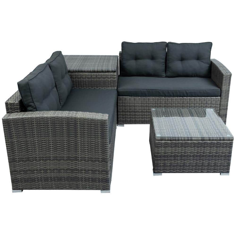 Gray 4-Piece All Weather Wicker Outdoor Sectional Sofa Set with Gray Cushions and Storage price history on PriceWatchPro