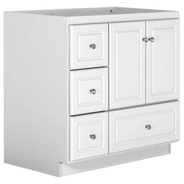 Ultraline 30 in. W x 21 in. D x 34.5 in. H Vanity with Left Drawers Cabinet Only in Satin White Ultraline 30 in. W x 21 in. D x 34.5 in. H Vanity with Left Drawers Cabinet Only in Satin White
