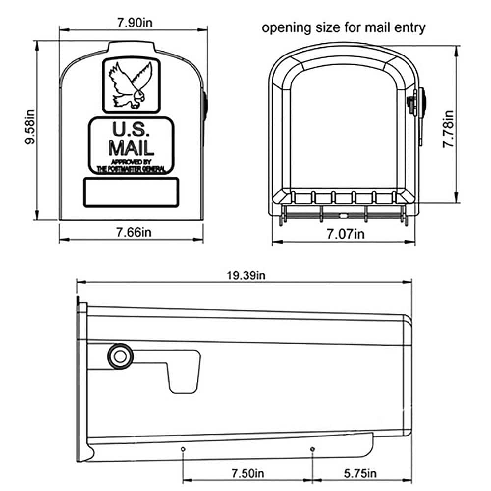White Medium Plastic Post Mount Mailbox with Red Flag