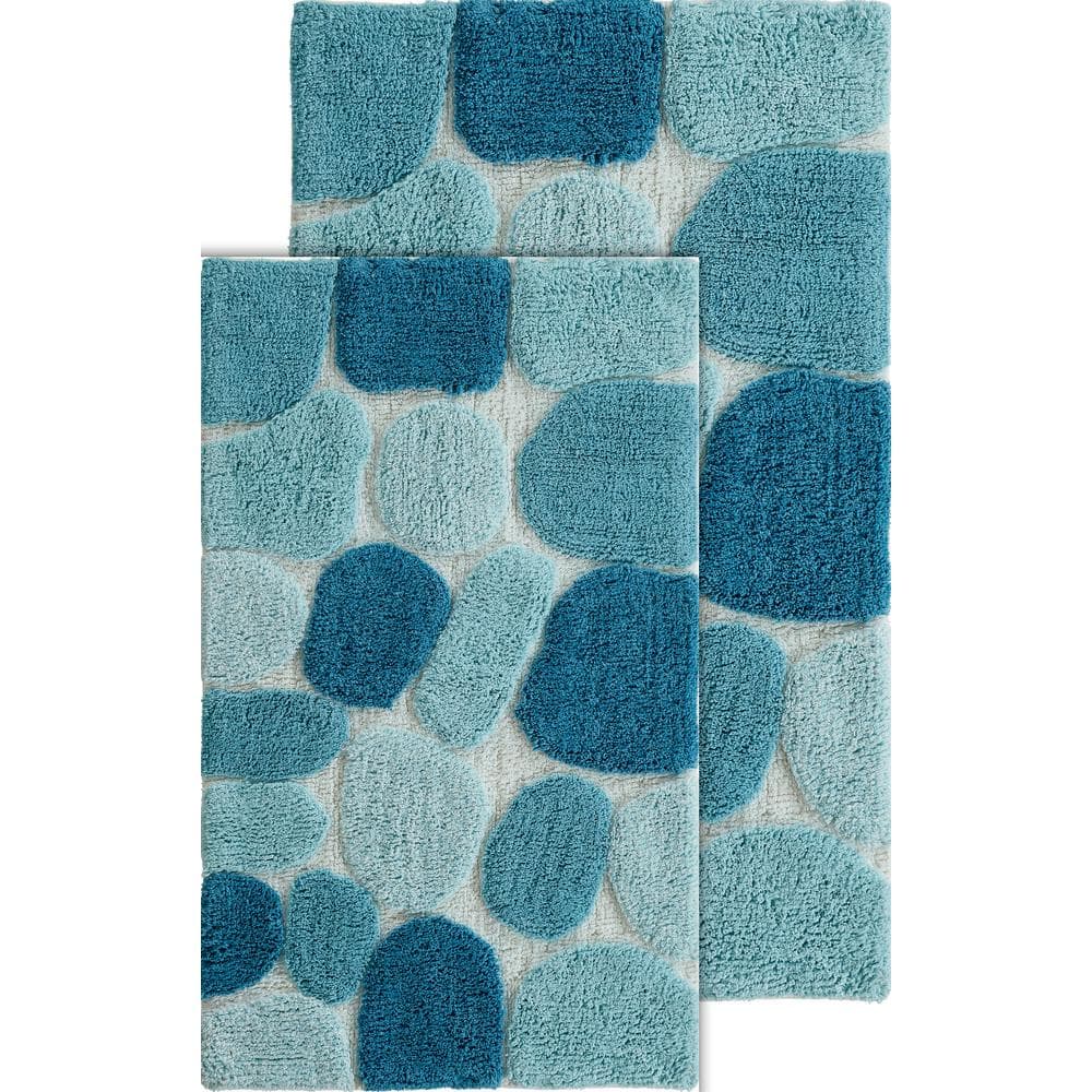 Unique Bargains Cobblestone Pattern Bathroom Rugs Polyester Bath Mat  Machine Washable Blue 60x40cm : Target