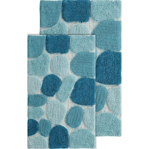 Pebbles Arctic Blue 24 in. x 40 in. Cotton 2-Piece Bath Rug Set