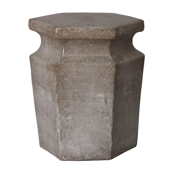 18 in. H Glossy Glaze Stone Gray Specialty Ceramic Garden Stool