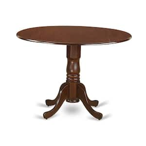 5-Piece Round Mahogany Finish Solid Wood Top Dining Table with 4 Upholstered Chairs with Drop Leaf Lattice Back