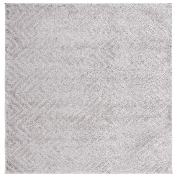 SAFAVIEH Tahoe Shag 7 ft. x 7 ft. Gray Solid Geometric square Area Rug