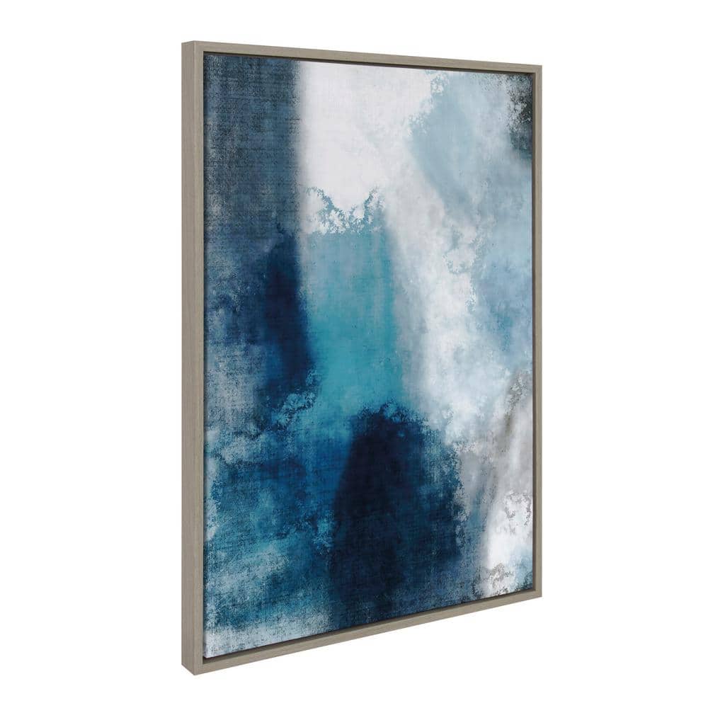 Sylvie Aqua and Gray Abstract Canvas Art with Polystyrene Frame