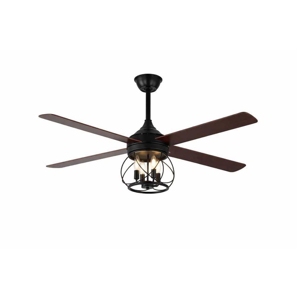 52 in. Black Housing and Brown Blade Downrod Mount Standard Ceiling Fan with Light and Remote Control (No Bulbs)-4 E12 price history on PriceWatchPro