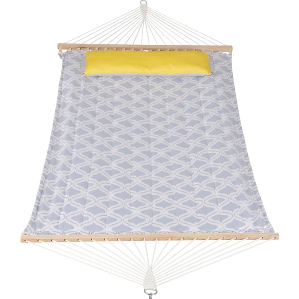 Atesun Double Hammock Quilted Fabric Swing with Spreader Bar, Detachable Pillow, 55" x 79" Large Hammock, Gray Drops