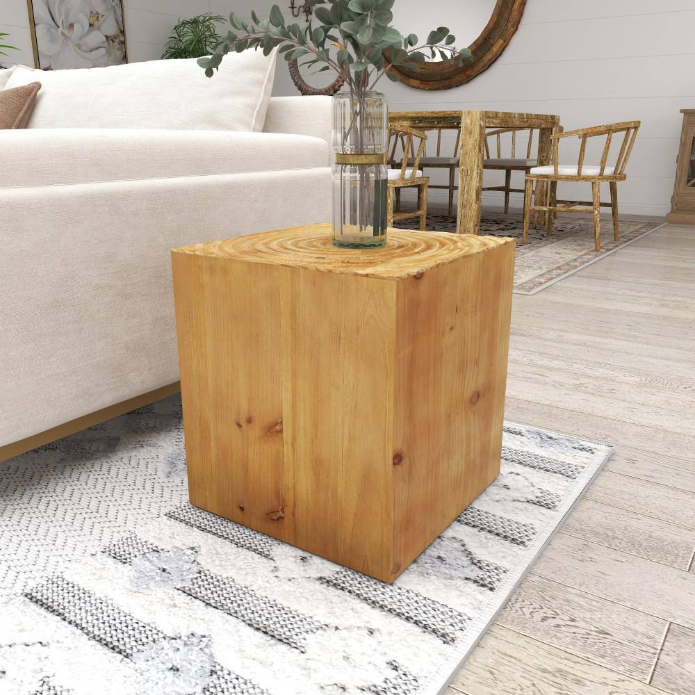 Brown Intricately Carved Wood Square Accent Table