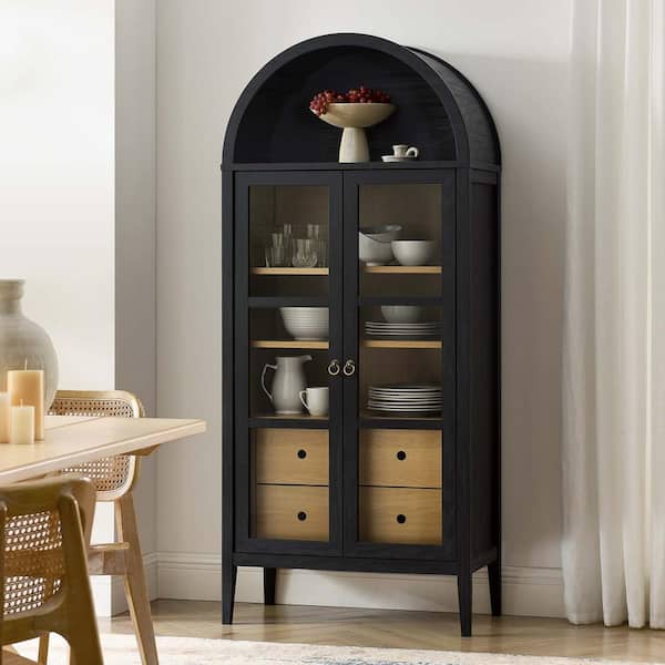 Nolan 71 in. Tall Arched Storage Display Cabinet in Black Oak