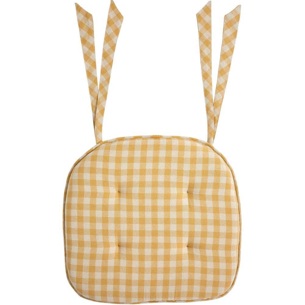 VHC BRANDS Buzzy Bees Vintage Yellow Antique White Check Chair Pad