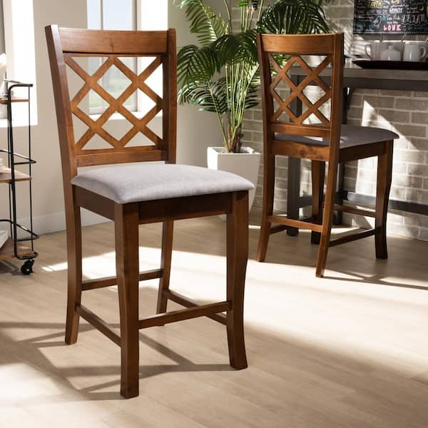 Baxton Studio Aria 25 in. Grey and Walnut Pub Stool Set of 2 167