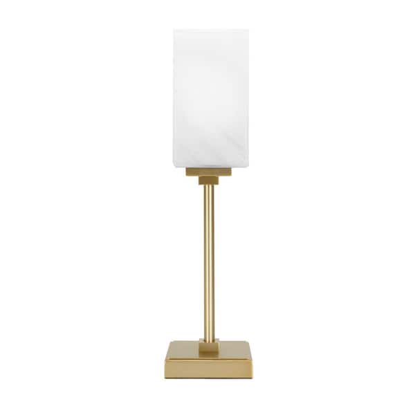 Unbranded Quincy 17.5 in. New Age Brass Bedside Accent Lamp with 3.5" Square White Marble Glass Shade, No bulb included