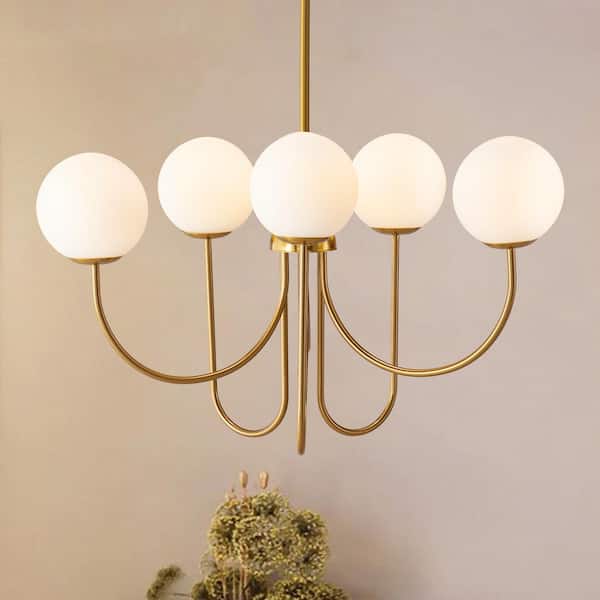 Ayden 6-Light Dimmable Gold Sputnik Sphere Chandelier with Opal Glass Globe Bubble