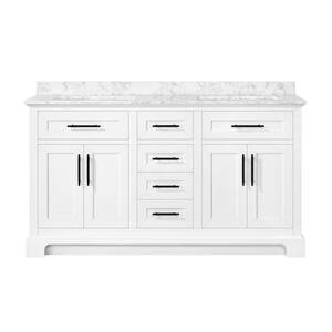 Doveton 60 in. W x 19 in. D x 34.50 in. H Bath Vanity in White with White Cultured Marble Top