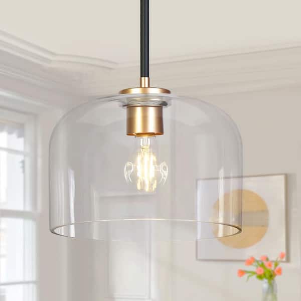 Modern 1-Light Black Pendant Light for Kitchen Island, Minimalistic Gold Pendant Lamp with Dome Clear Glass Shade