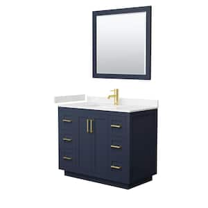 Miranda 42 in. W Single Bath Vanity in Dark Blue w/Cultured Marble Vanity Top in LV Carrara with White Basin and Mirror