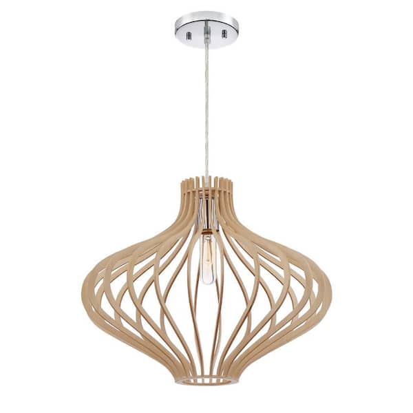 Sanaa 60-Watt 1-Light Kula Wood Tropical Pendant Light with Wood Shade and No Bulbs Included