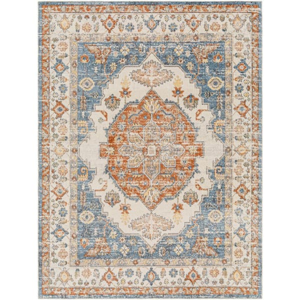 Livabliss Lillian Rust/Blue 8 ft. x 10 ft. Medallion Machine-Washable Indoor Area Rug