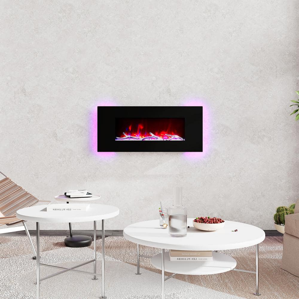 42 in. Wall Mounted Infrared Electric Fireplace in Black with Multi-Color Flame and CSA Certification -  Boyel Living, BL-ZHX-BS-42