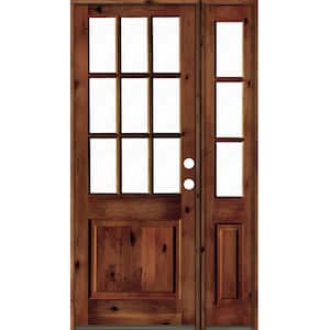 50 in. x 96 in. Alder 2 Panel Left-Hand/Inswing Clear Glass Red Chestnut Stain Wood Prehung Front Door w/Right Sidelite