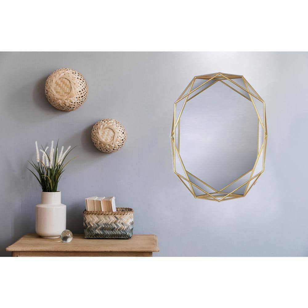 Geometric Gold Metal Frame Oval Wall Mirror, 22x17