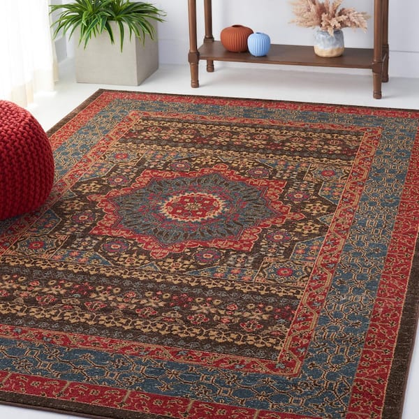 Mahal Navy/Red Doormat 3 ft. x 5 ft. Antique Border Area Rug