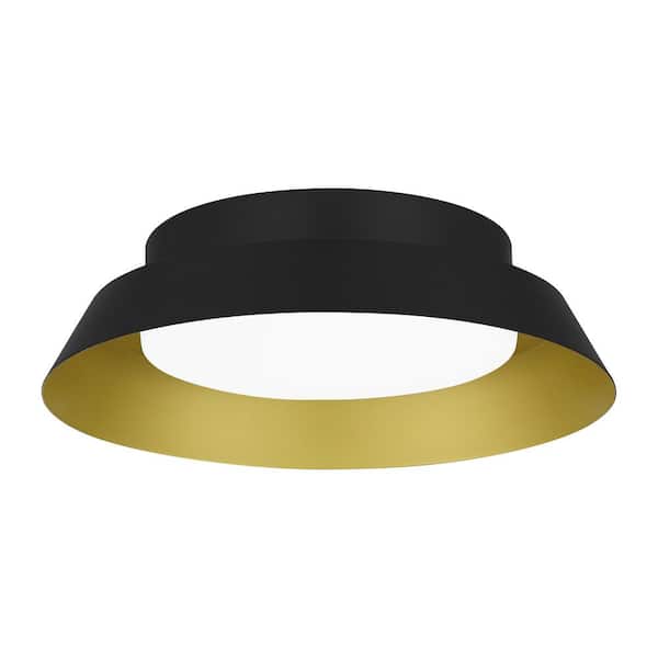 Delaney 13 in. Matte Black with Brushed Gold LED Flush Mount