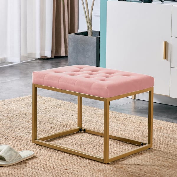 Polibi Modern Luxury Style 16.5 in. H Pink Velvet Fabric Upholstered Stool with Metal Frame
