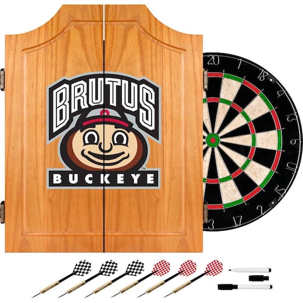 Trademark Ohio State University Brutus Buckeye Wood Finish Dart Cabinet Set