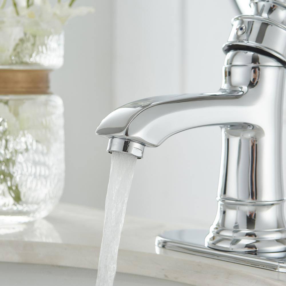 Polished Chrome Single Handle Low-Arc Bathroom Faucet with Drain