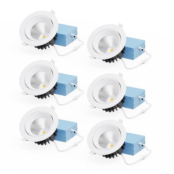 InfiBrite Gimbal 24 Deg Angle 4In 5CCT Selectable White New Construction 12 Watt 960LM Triac Dimmable LED Recessed Light (6 Pack)