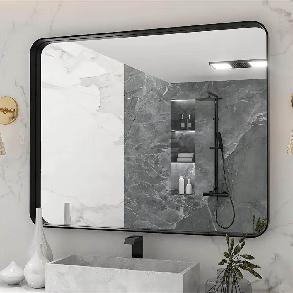 waterpar 40 in. W x 32 in. H Rectangular Aluminum Framed Wall Bathroom  Vanity Mirror in Black B10080 - The Home Depot