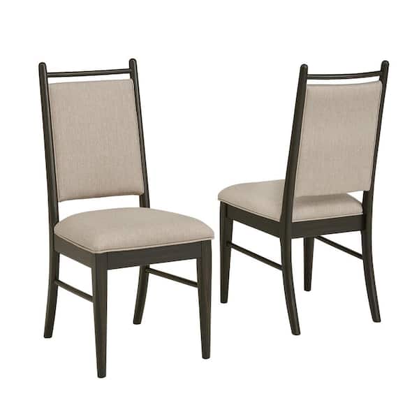 Black Oak Wood Finish Beige Fabric Dining Chair (Set of 2)