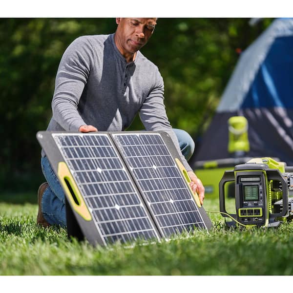 RYOBI - 18V ONE+ 1800-Watt Portable Battery Inverter Power Station/8-Port Charger with 60-Watt Foldable Solar Panel