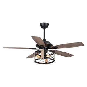 Wisner 52 in. Indoor Black Industrial Downrod Mount Ceiling Fan with Remote Control and Light Kit