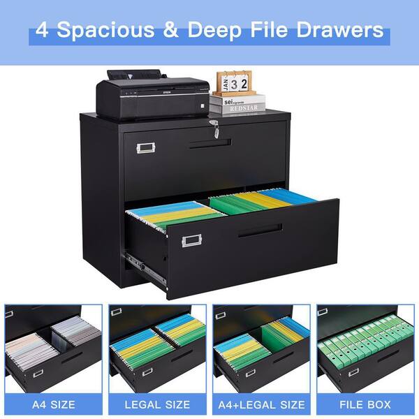 2 Drawer Black File Cabinet with Lock, Filing Cabinets for Home Office,  Metal Locking Office File Storage Cabinets with Drawers, Vertical Small  Filing Cabinet Organizer for Legal/A4 