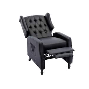 Modern Black PU Leather Upholstered Wingback Recliner Chair with Side Pocket