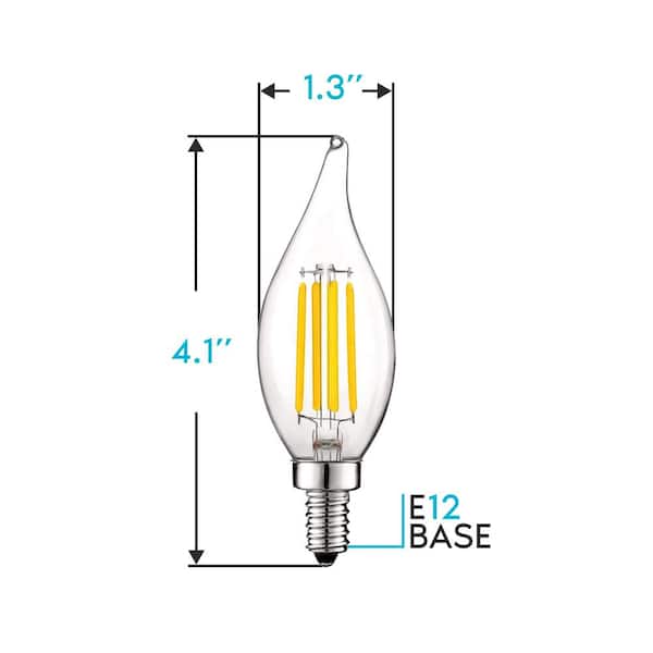 LUXRITE - 60-Watt Equivalent CA11 Dimmable LED Light Bulbs Flame Tip Clear Glass Filament 3000K Soft White (6-Pack)