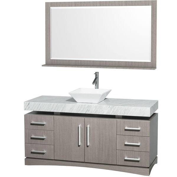 Wyndham Collection Monterey 60 in. Vanity in Grey Oak with Marble Vanity Top in Carrara White and White Porcelain Sink-DISCONTINUED