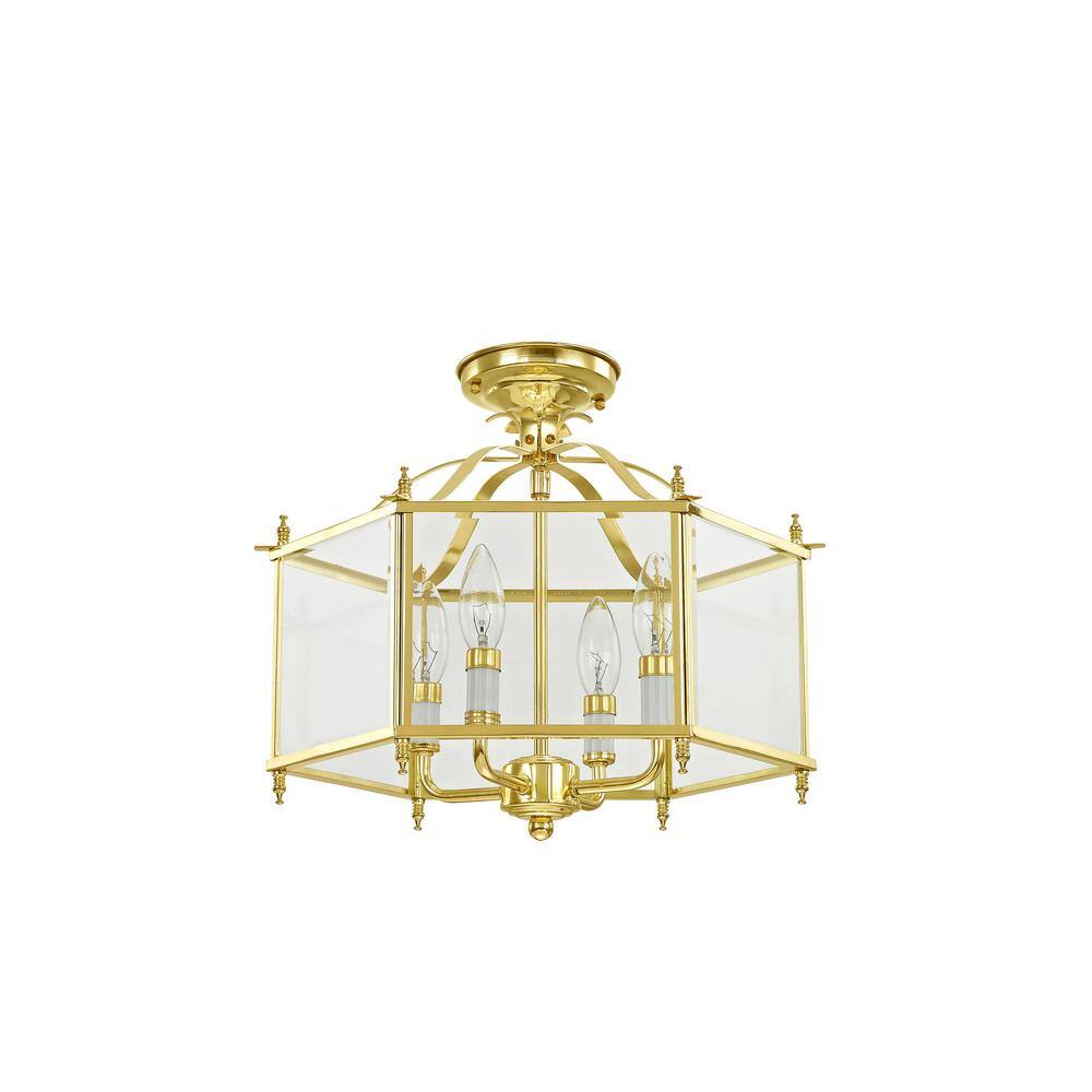 Livingston Polished Brass 4-Light Pendant with Clear Beveled Glass