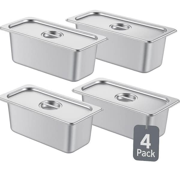 4 Pack Stainless Steel Steam Table Pans with Lid