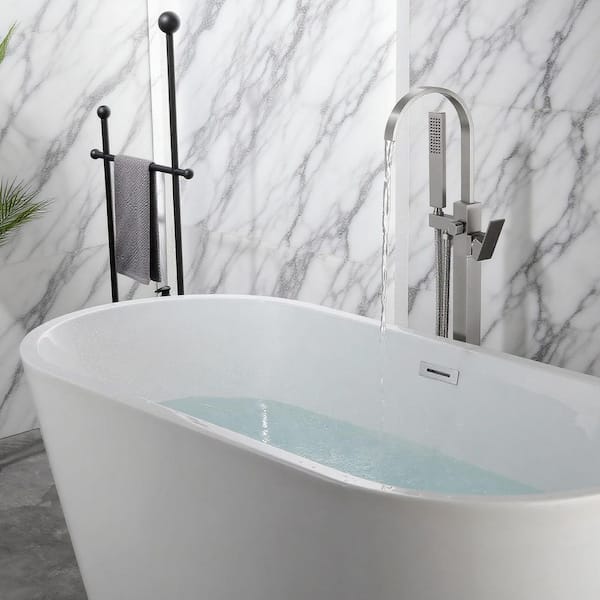 Vara 1-Handle 45.28 in. H Freestanding Tub Faucet with Hand Shower and 360° Swivel Spout in Brushed Nickel