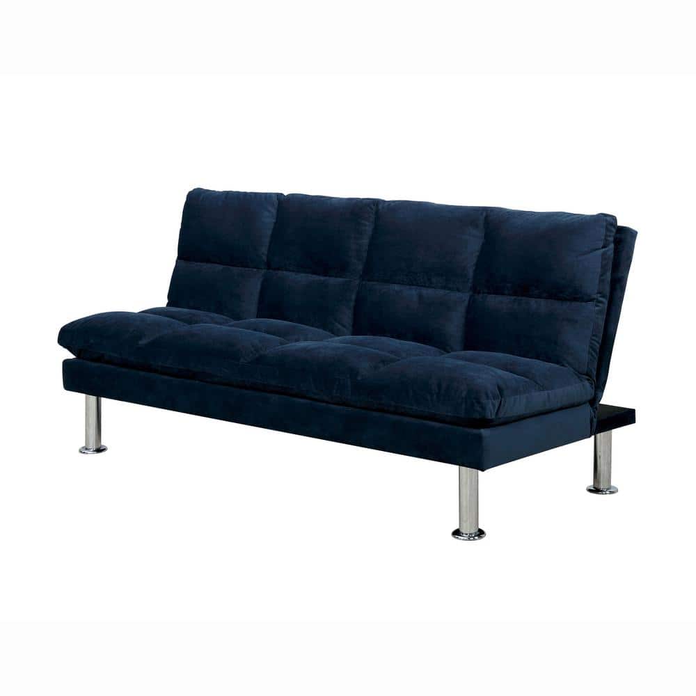 Furniture of America Teraby 67 in. W Navy Microfiber Tufted Futon Sofa