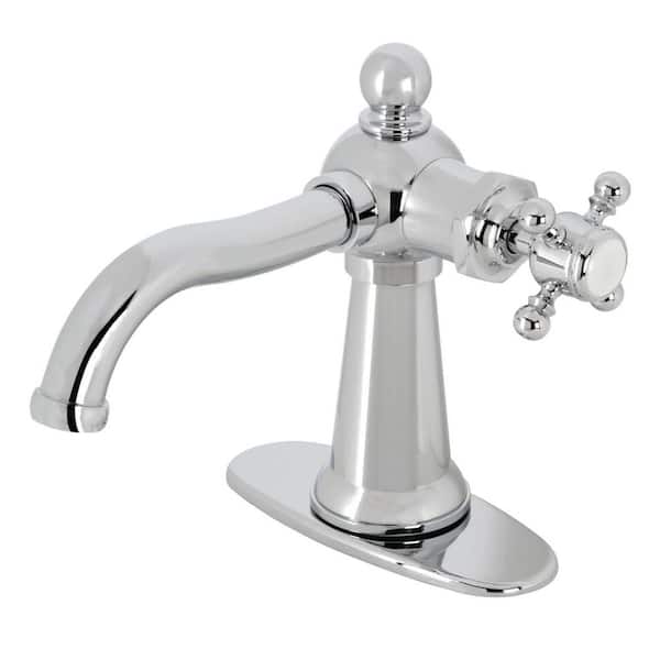 Kingston Brass Nautical Single-Handle Single-Hole Bathroom Faucet with Push Pop-Up and Deck Plate in Polished Chrome