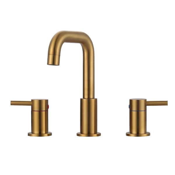 ARCORA 8 in. Widespread Double Handle High-Arc Bathroom Faucet with Pop-up Drain in Brushed Gold