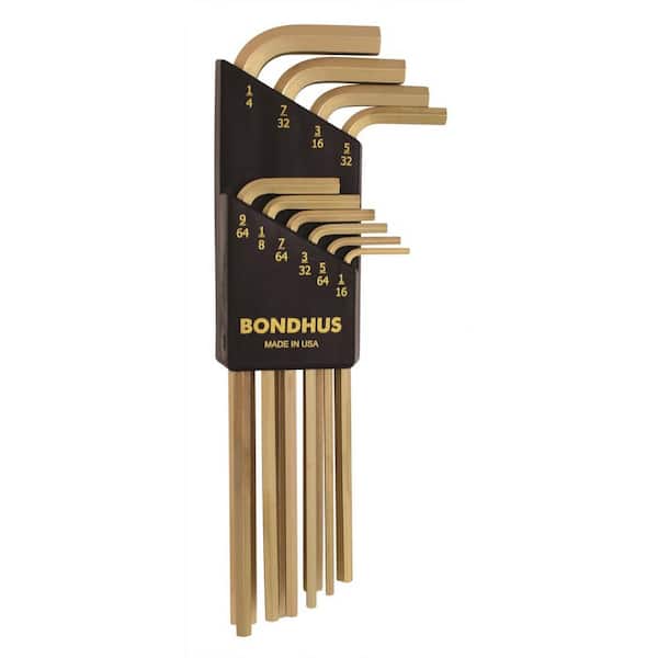 Bondhus Standard Hex End Long Arm L-Wrench Set with GoldGuard Finish (10-Piece)