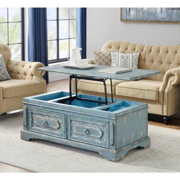 Large Rectangle Wood Coffee Table, Teal Blue Coffee Table