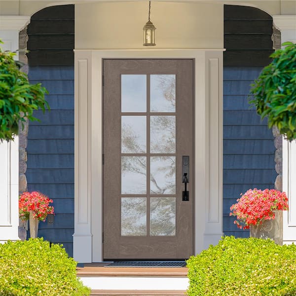 Regency 36 in. x 80 in. Full 8-Lite Right-Hand/Outswing Clear Glass Ashwood Stained Fiberglass Prehung Front Door